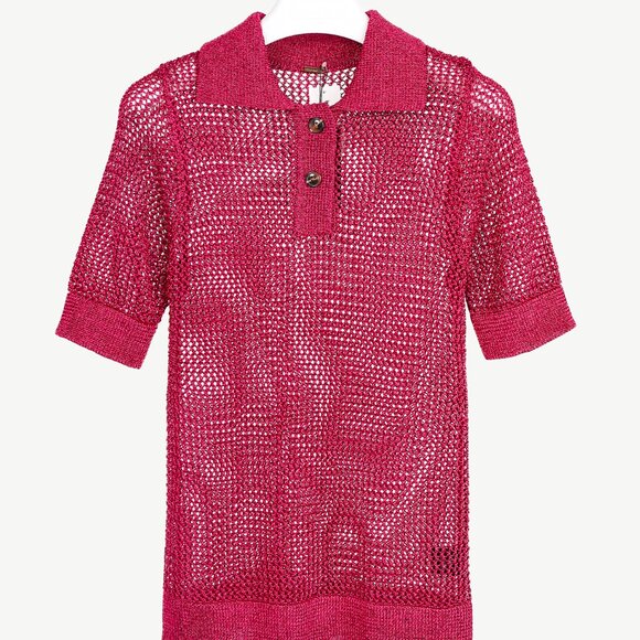 Dodo Bar Or Nma Fuchsia Short-Sleeve Crochet Polo Shirt - Picture 2 of 10